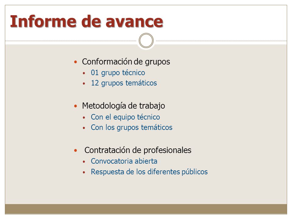 Informe de avance Conformación de grupos Metodología de trabajo