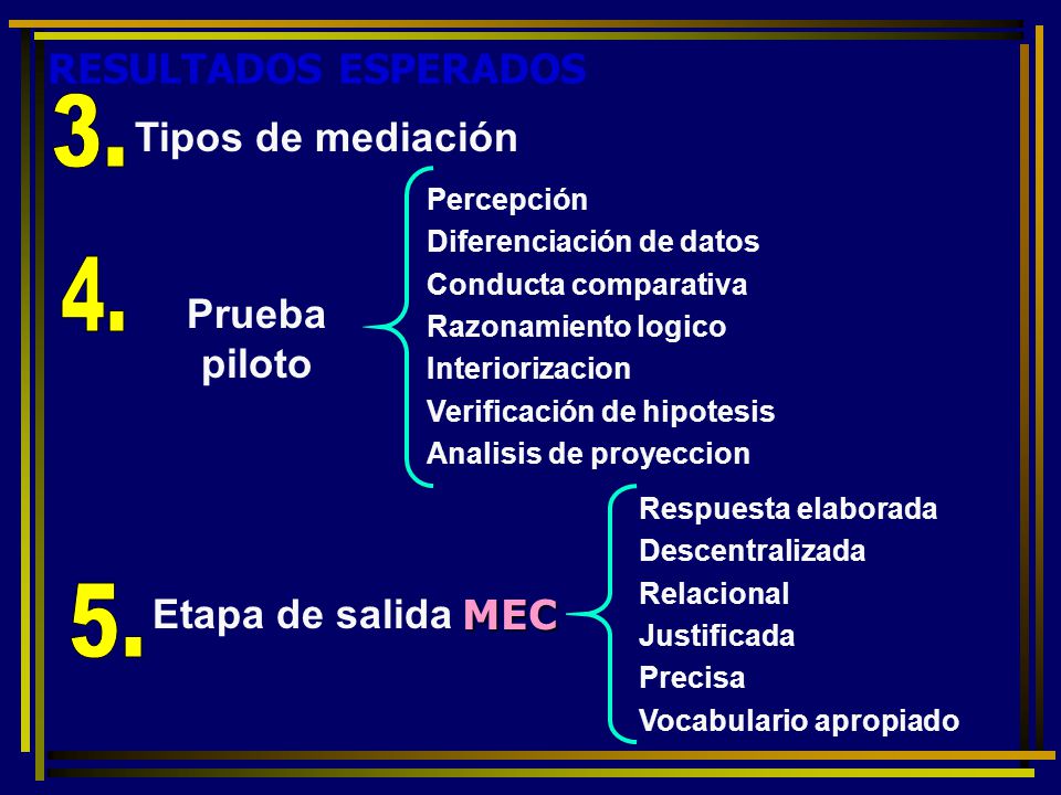 RESULTADOS ESPERADOS Tipos de mediación Prueba piloto