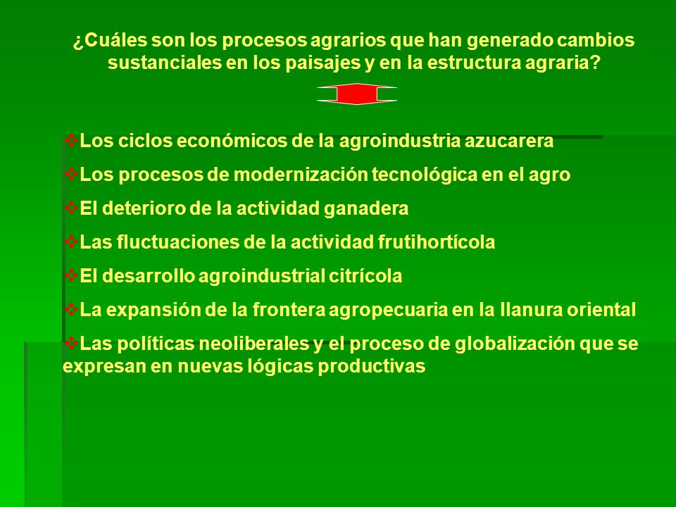 ¿Cuáles son los procesos agrarios que han generado cambios sustanciales en los paisajes y en la estructura agraria