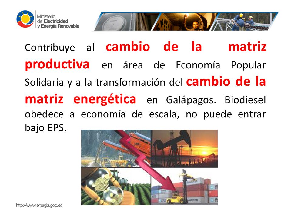 Contribuye al cambio de la matriz productiva en área de Economía Popular Solidaria y a la transformación del cambio de la matriz energética en Galápagos.