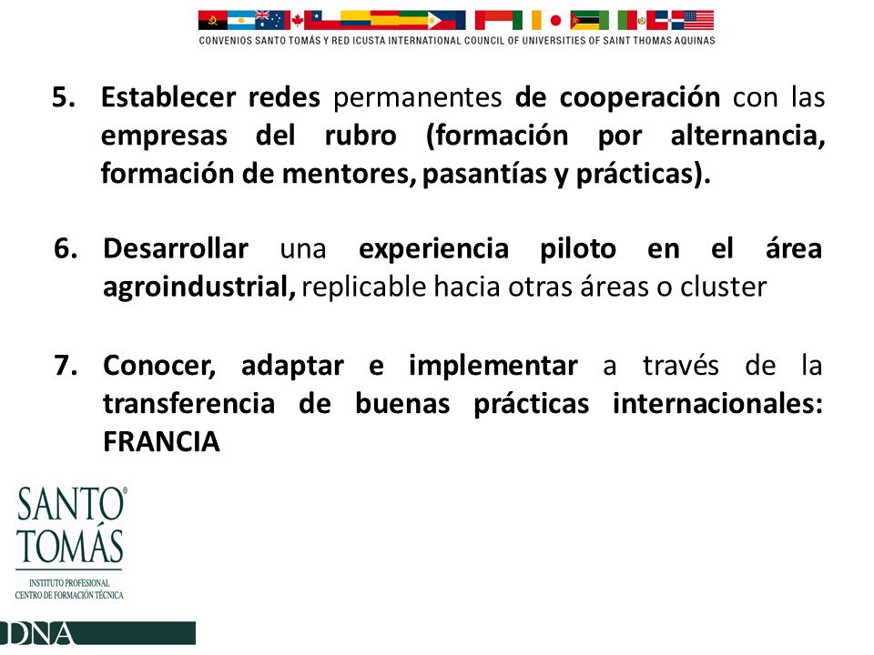 Establecer redes permanentes de cooperación con las empresas del rubro (formación por alternancia, formación de mentores, pasantías y prácticas).
