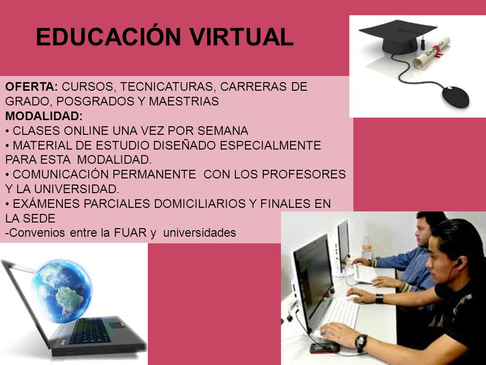 EDUCACIÓN VIRTUAL OFERTA: CURSOS, TECNICATURAS, CARRERAS DE GRADO, POSGRADOS Y MAESTRIAS. MODALIDAD: