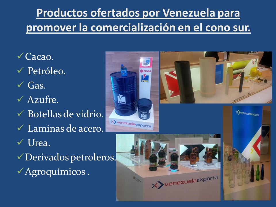 Productos ofertados por Venezuela para promover la comercialización en el cono sur.
