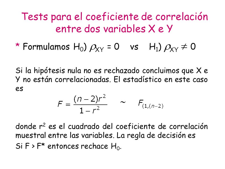 Tests para el coeficiente de correlación entre dos variables X e Y