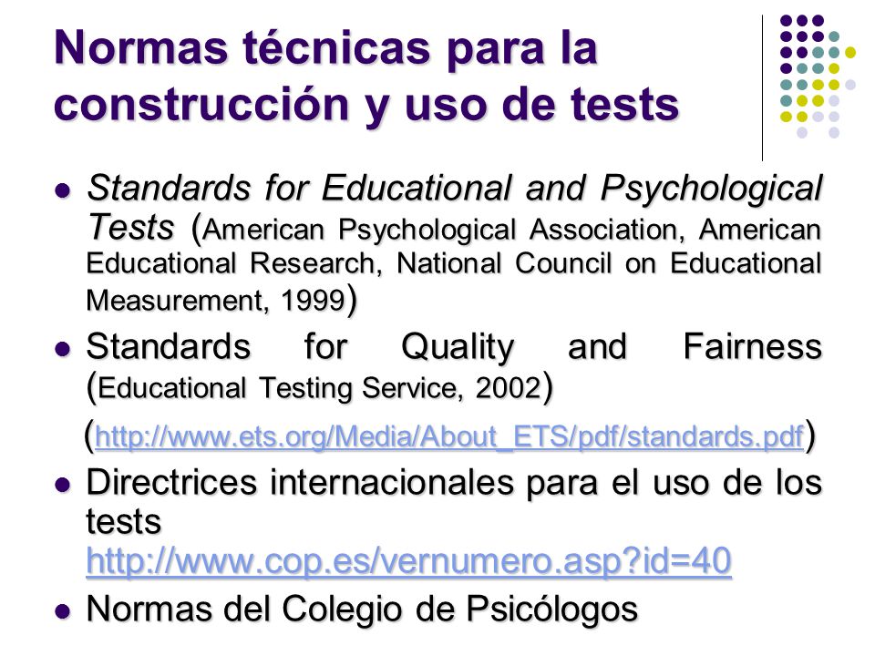 Normas técnicas para la construcción y uso de tests