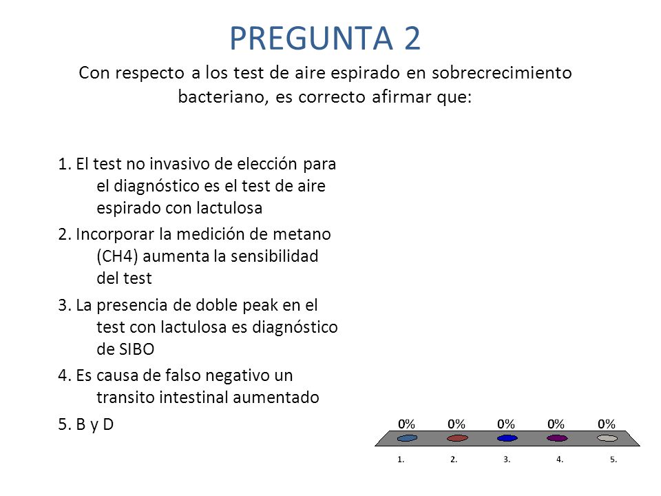 PREGUNTA 2 Con respecto a los test de aire espirado en sobrecrecimiento bacteriano, es correcto afirmar que: