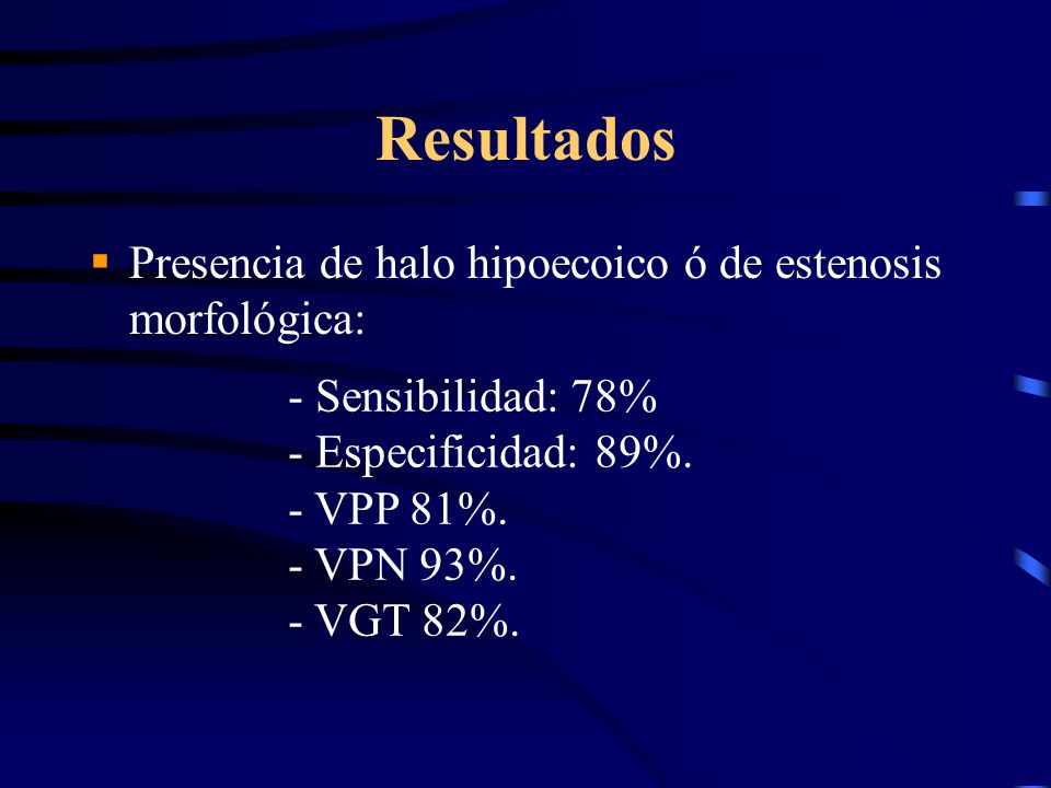 Resultados Presencia de halo hipoecoico ó de estenosis morfológica: