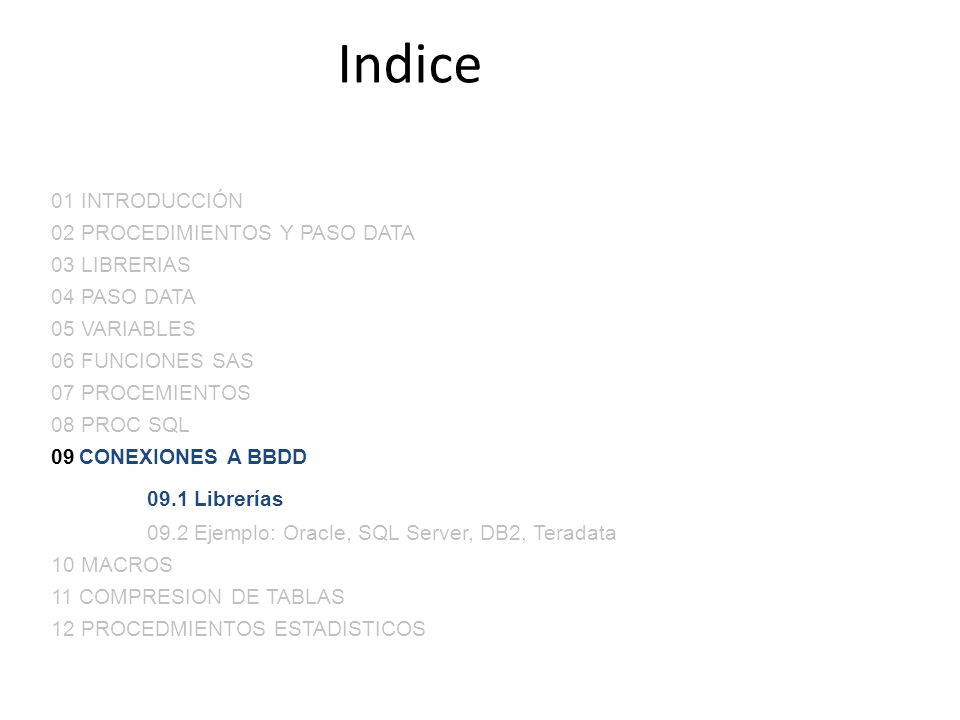 Indice 09.1 Librerías 01 INTRODUCCIÓN 02 PROCEDIMIENTOS Y PASO DATA