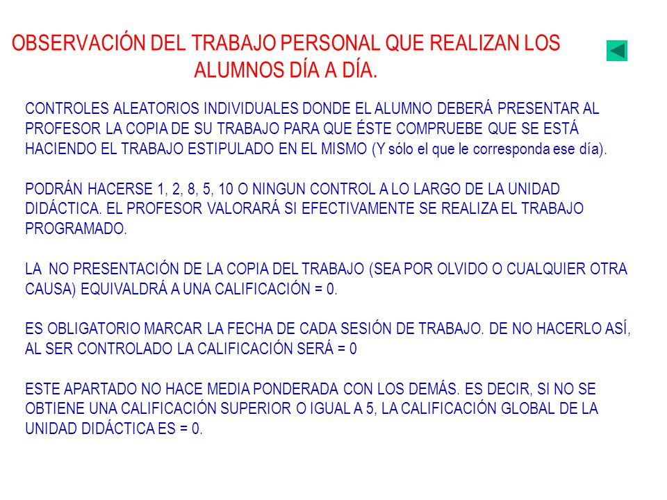 OBSERVACIÓN DEL TRABAJO PERSONAL QUE REALIZAN LOS ALUMNOS DÍA A DÍA.