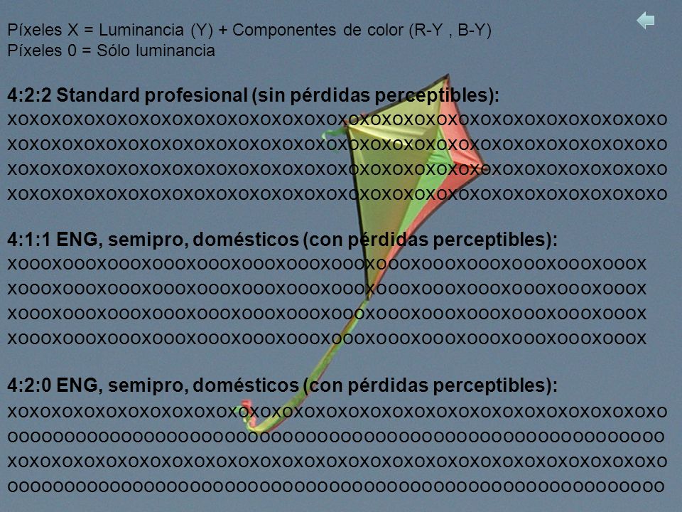 Píxeles X = Luminancia (Y) + Componentes de color (R-Y , B-Y)