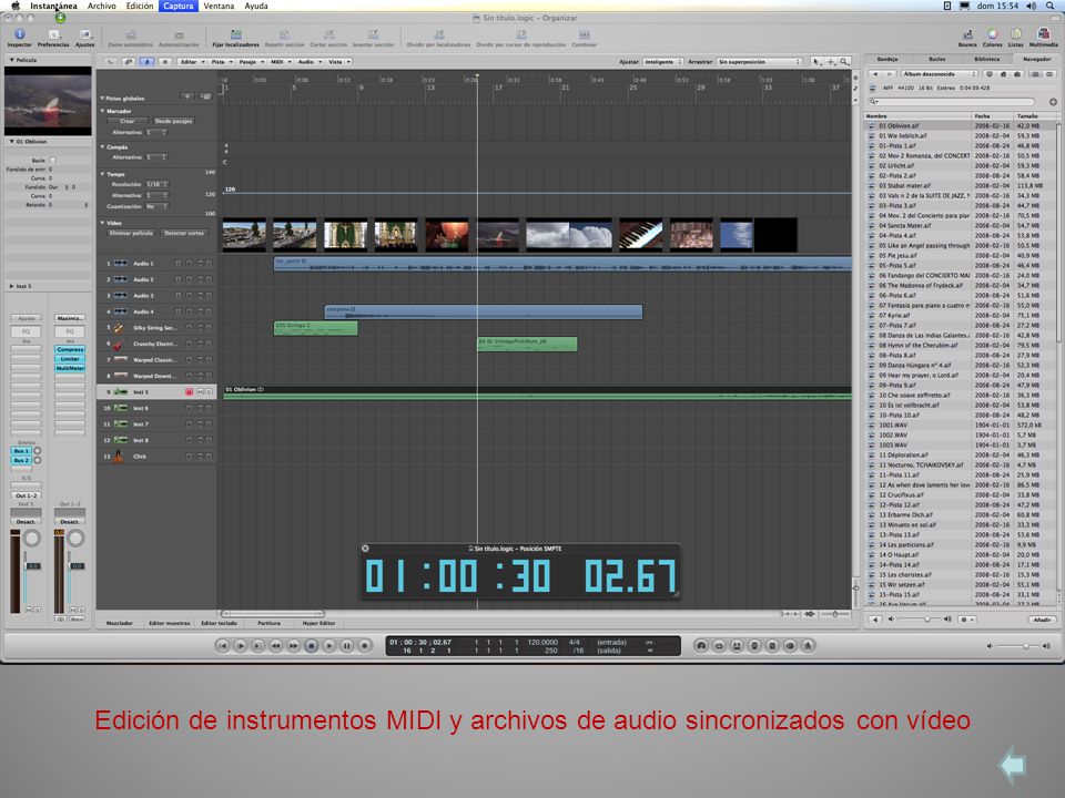 Edición de instrumentos MIDI y archivos de audio sincronizados con vídeo
