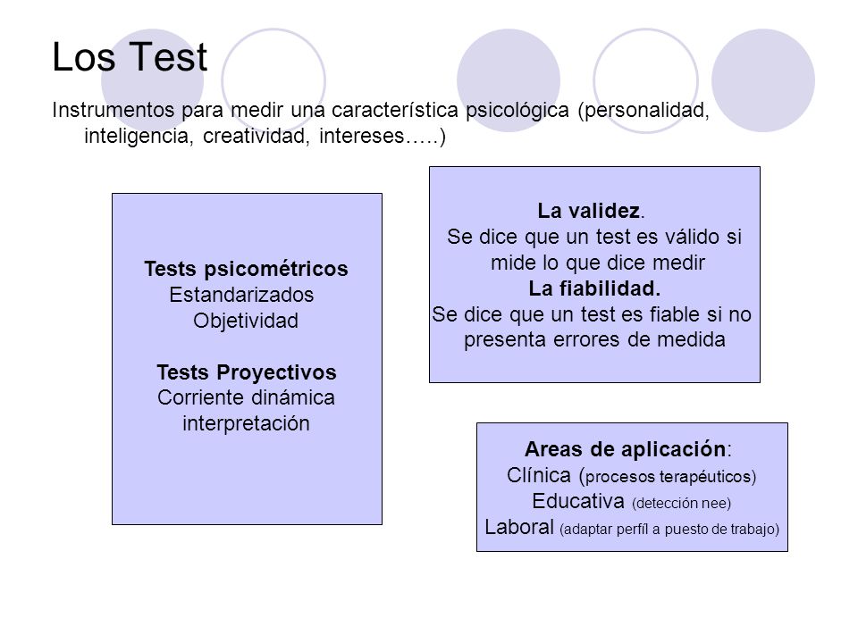 Los Test Instrumentos para medir una característica psicológica (personalidad, inteligencia, creatividad, intereses…..)
