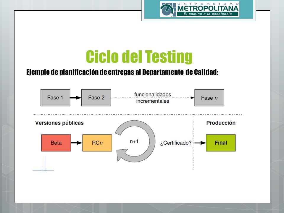 Ciclo del Testing Ejemplo de planificación de entregas al Departamento de Calidad: