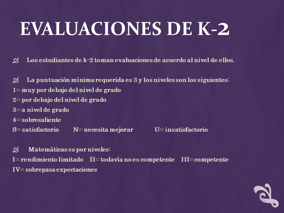 EVALUACIONES DE K-2 Los estudiantes de k-2 toman evaluaciones de acuerdo al nivel de ellos.