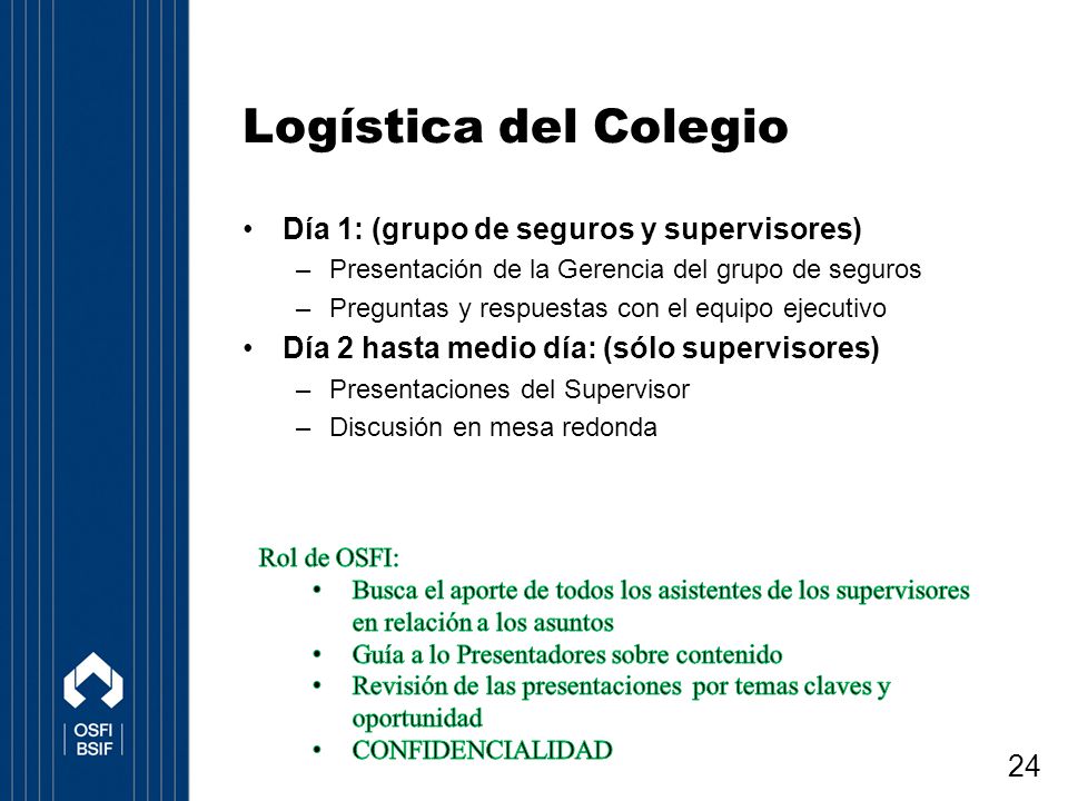 Logística del Colegio Día 1: (grupo de seguros y supervisores)