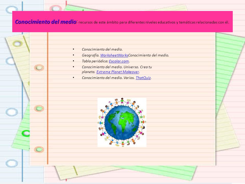 Conocimiento del medio: recursos de este ámbito para diferentes niveles educativos y temáticas relacionadas con él.