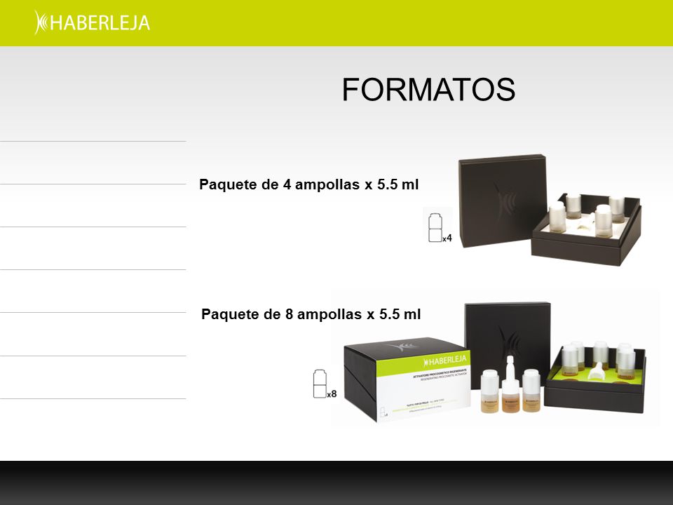 FORMATOS Paquete de 4 ampollas x 5.5 ml Paquete de 8 ampollas x 5.5 ml