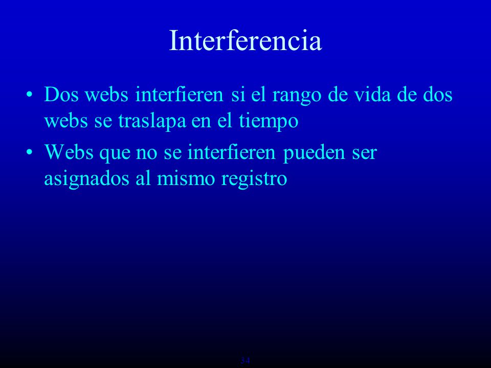 Interferencia Dos webs interfieren si el rango de vida de dos webs se traslapa en el tiempo.