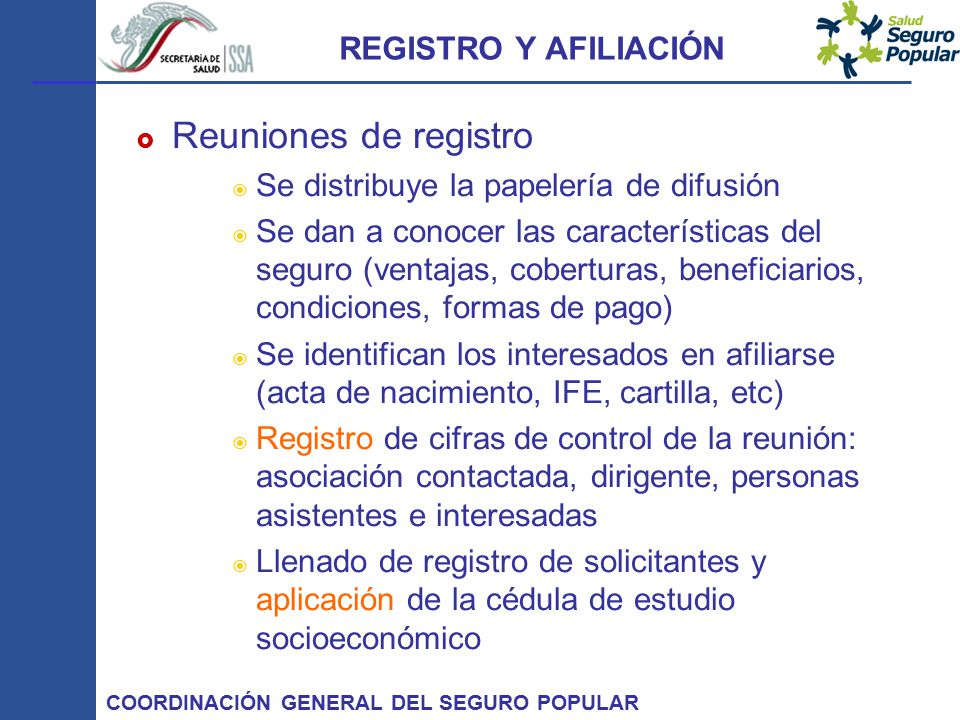 Reuniones de registro REGISTRO Y AFILIACIÓN