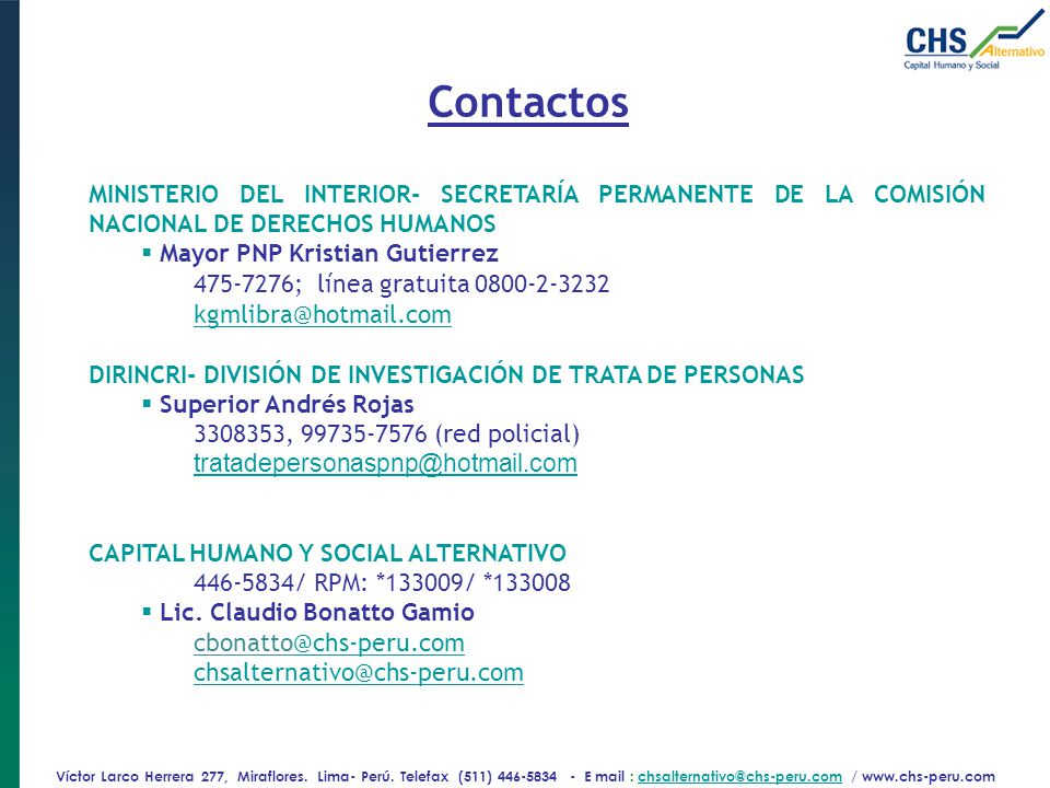 Contactos MINISTERIO DEL INTERIOR- SECRETARÍA PERMANENTE DE LA COMISIÓN NACIONAL DE DERECHOS HUMANOS.