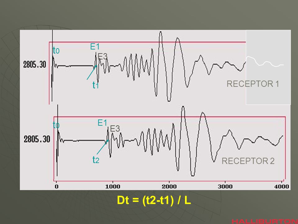 t0 E1 E3 t1 t2 RECEPTOR 1 RECEPTOR 2 Dt = (t2-t1) / L