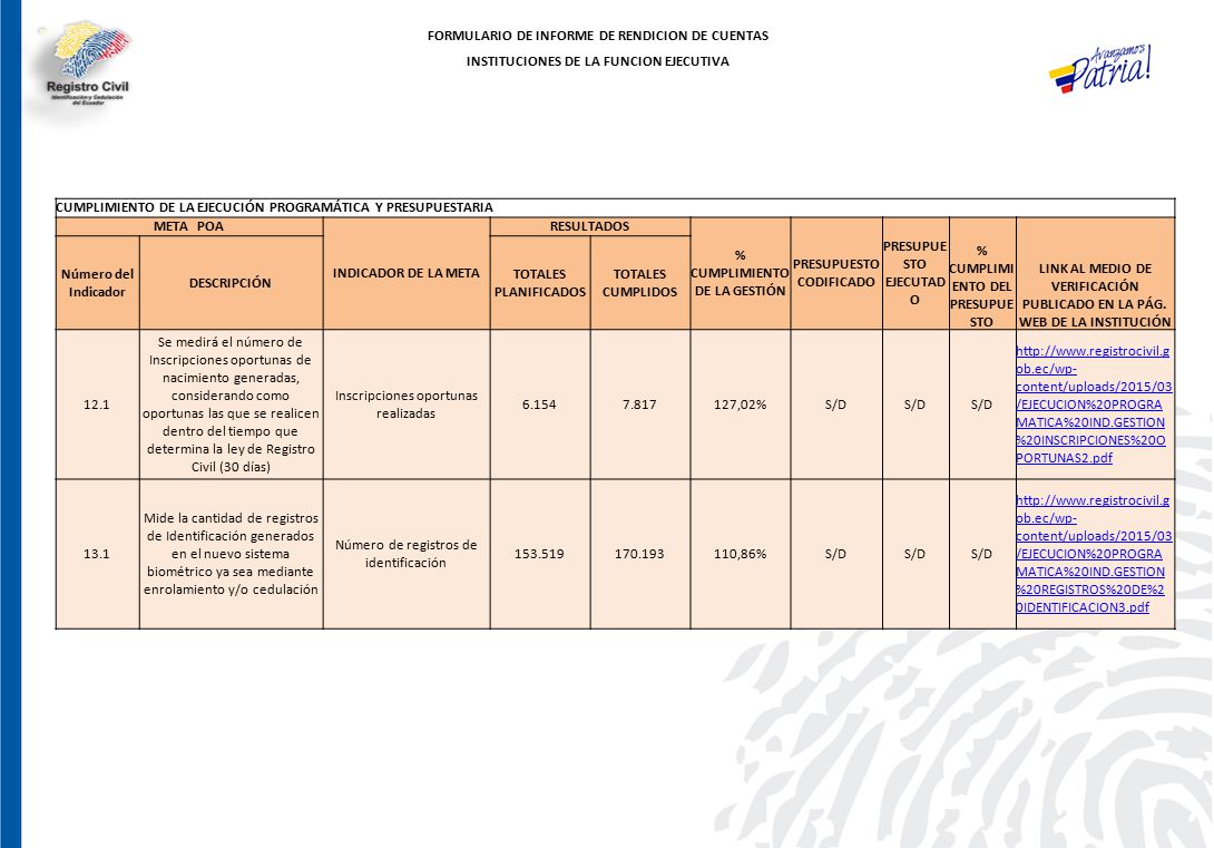 FORMULARIO DE INFORME DE RENDICION DE CUENTAS