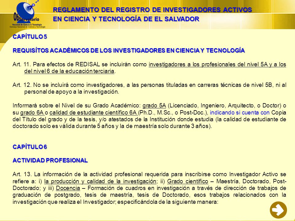 REGLAMENTO DEL REGISTRO DE INVESTIGADORES ACTIVOS