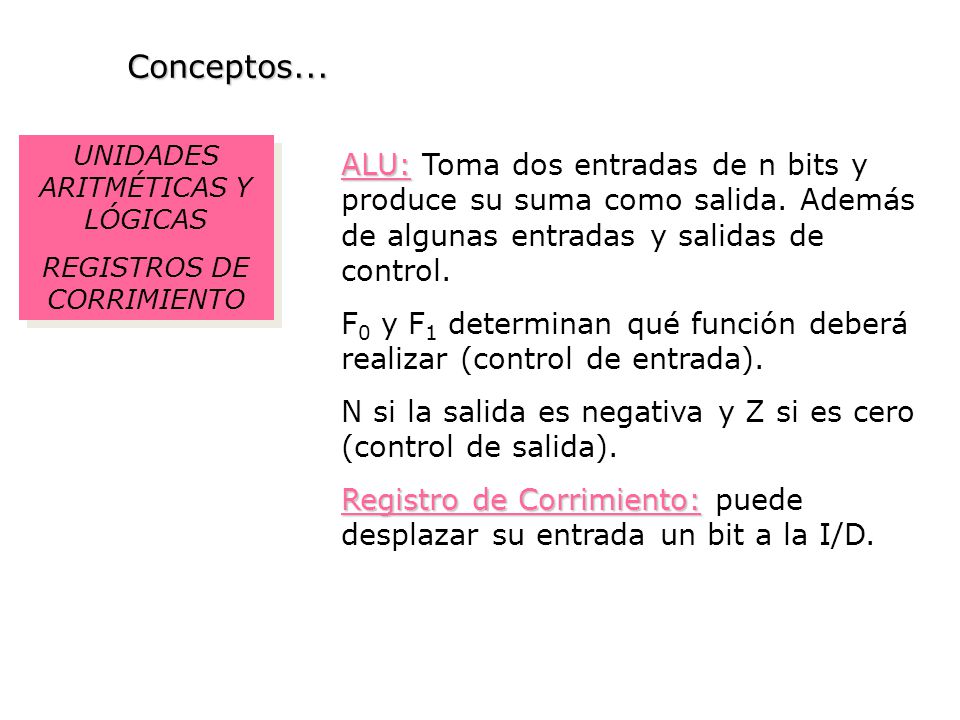 Conceptos... UNIDADES ARITMÉTICAS Y LÓGICAS. REGISTROS DE CORRIMIENTO.