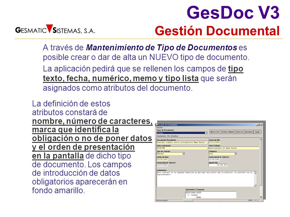 A través de Mantenimiento de Tipo de Documentos es posible crear o dar de alta un NUEVO tipo de documento.