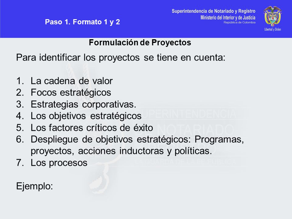 Para identificar los proyectos se tiene en cuenta: La cadena de valor