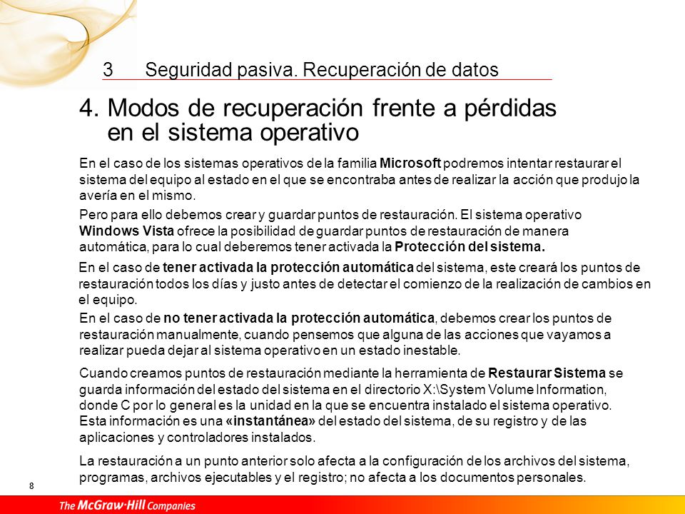 4. Modos de recuperación frente a pérdidas en el sistema operativo