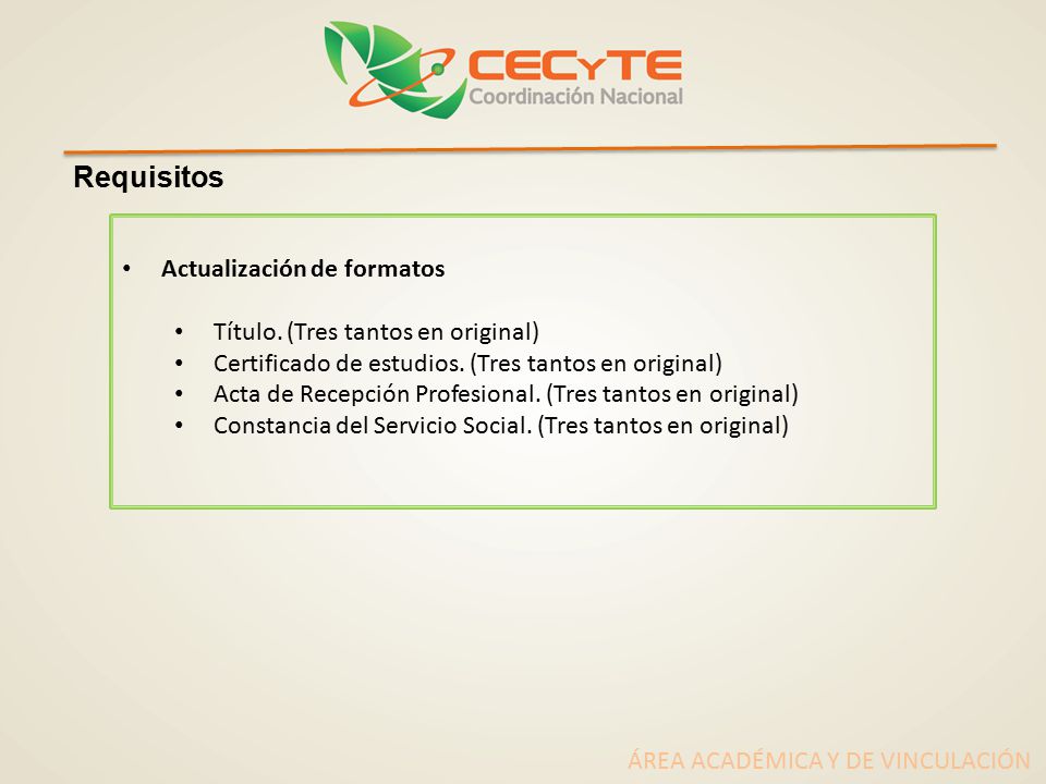 Requisitos Actualización de formatos Título. (Tres tantos en original)