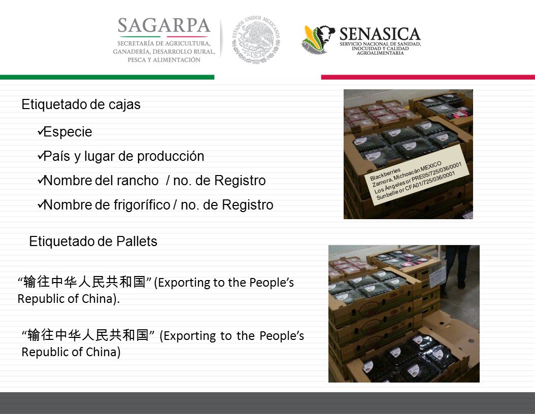 País y lugar de producción Nombre del rancho / no. de Registro