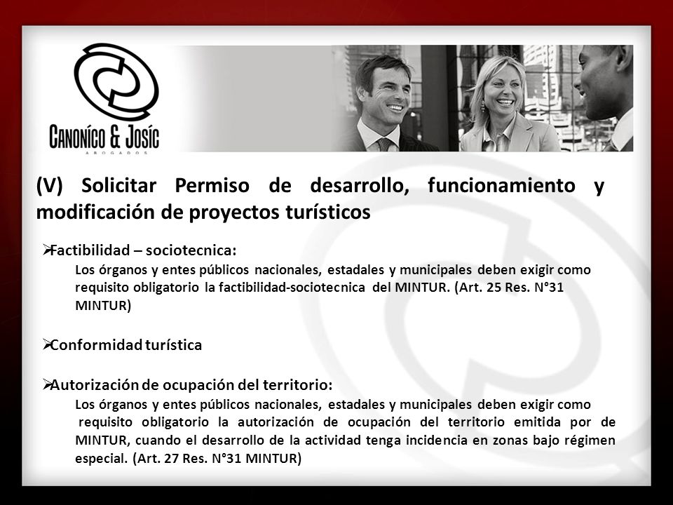(V) Solicitar Permiso de desarrollo, funcionamiento y modificación de proyectos turísticos