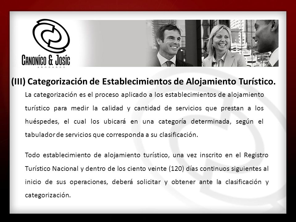 (III) Categorización de Establecimientos de Alojamiento Turístico.