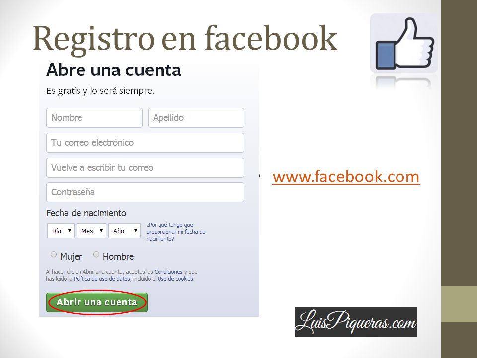 Registro en facebook