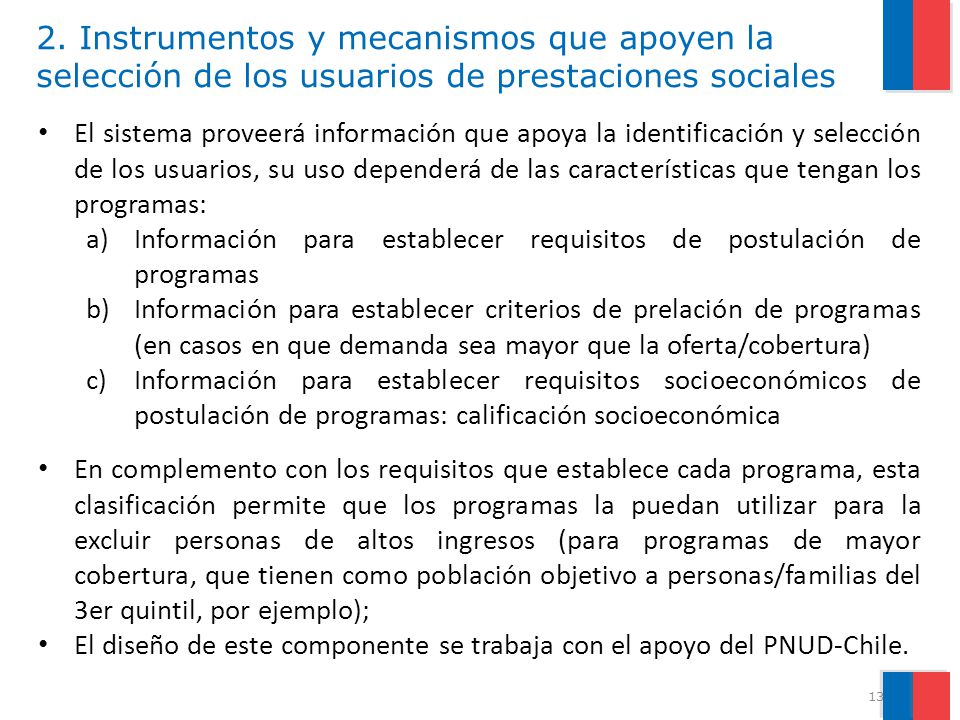 2. Instrumentos y mecanismos que apoyen la selección de los usuarios de prestaciones sociales