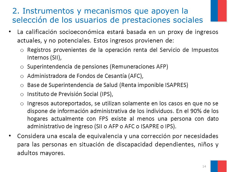 2. Instrumentos y mecanismos que apoyen la selección de los usuarios de prestaciones sociales