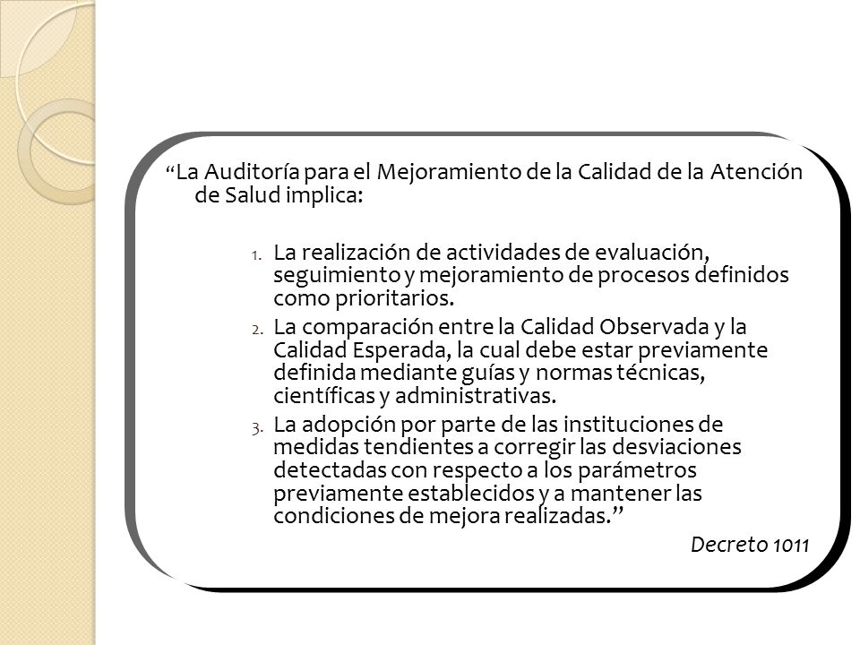 La Auditoría para el Mejoramiento de la Calidad de la Atención de Salud implica: