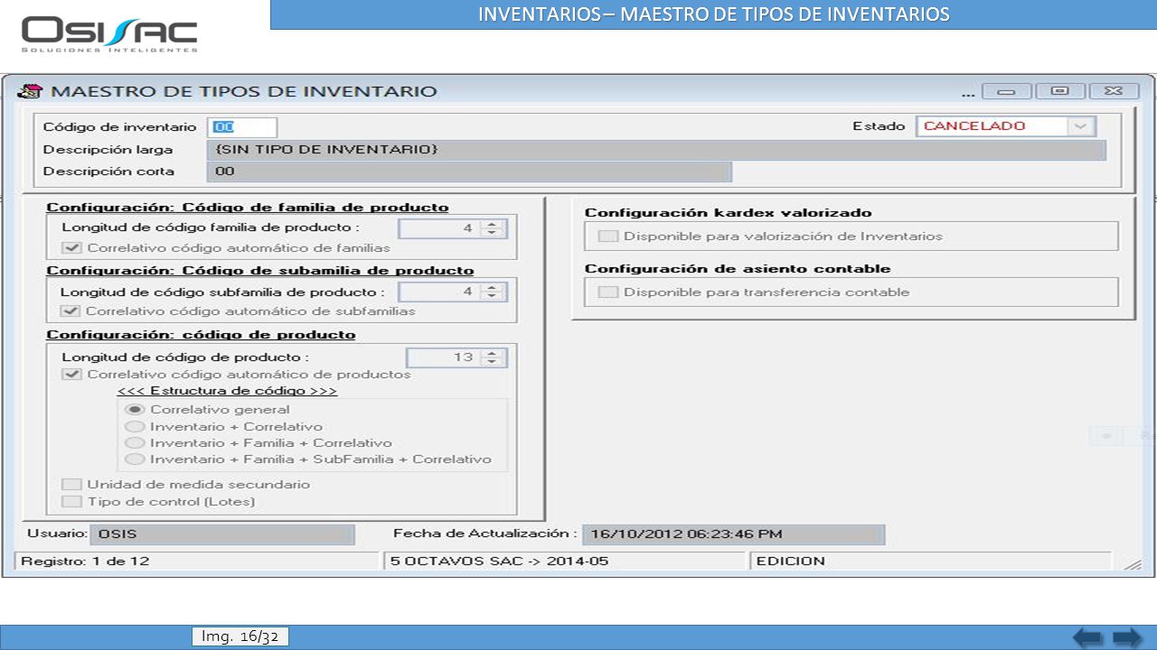 INVENTARIOS – MAESTRO DE TIPOS DE INVENTARIOS