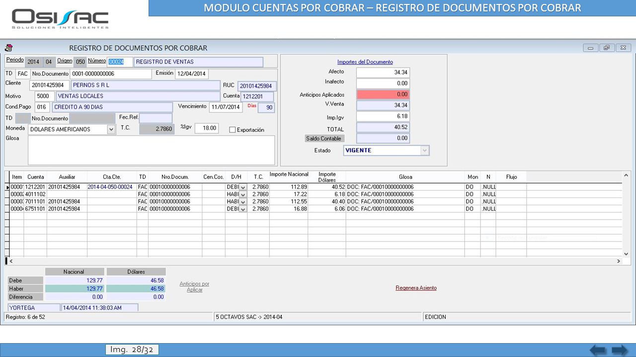 MODULO CUENTAS POR COBRAR – REGISTRO DE DOCUMENTOS POR COBRAR