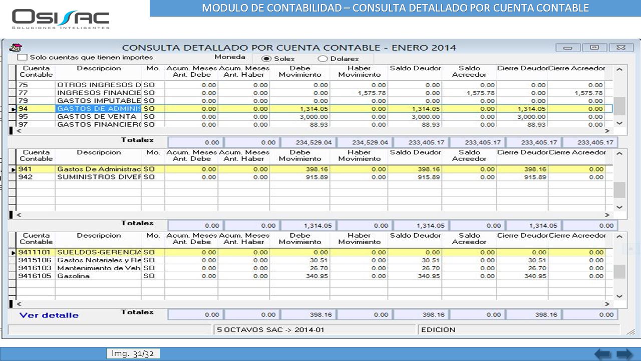 MODULO DE CONTABILIDAD – CONSULTA DETALLADO POR CUENTA CONTABLE