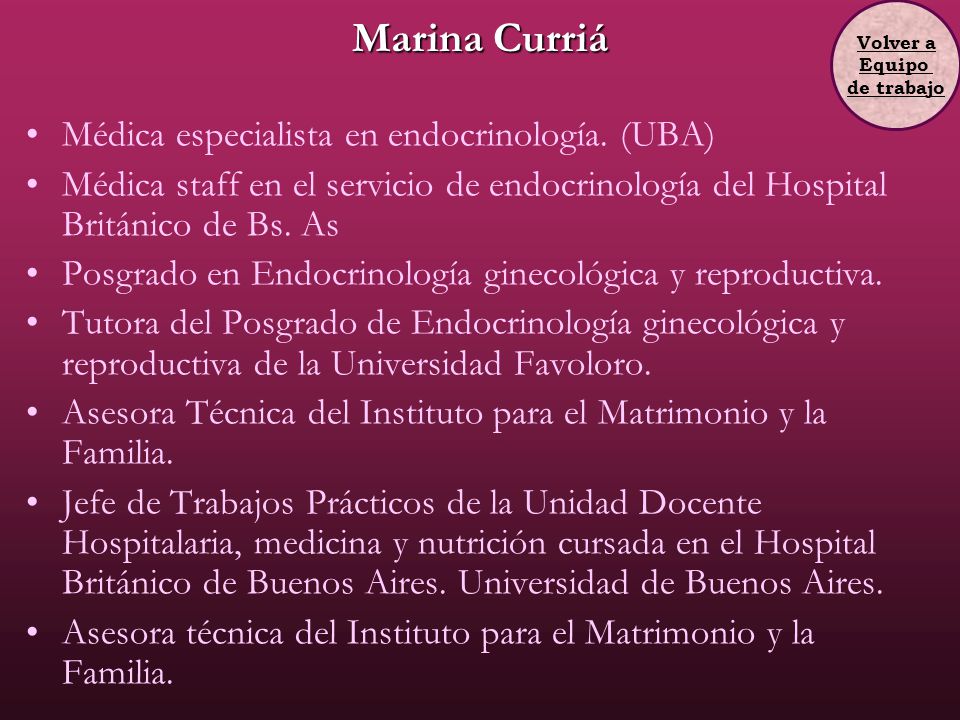 Marina Curriá Médica especialista en endocrinología. (UBA)
