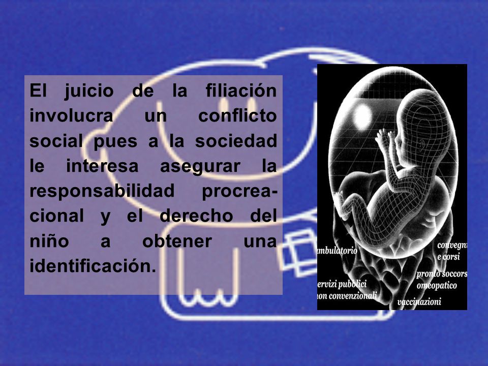 El juicio de la filiación involucra un conflicto social pues a la sociedad le interesa asegurar la responsabilidad procrea- cional y el derecho del niño a obtener una identificación.