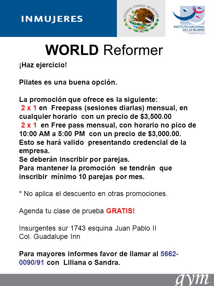 gym WORLD Reformer ¡Haz ejercicio! Pilates es una buena opción.
