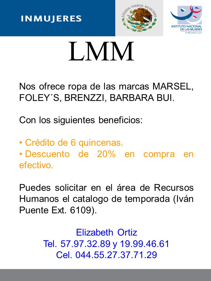 LMM Nos ofrece ropa de las marcas MARSEL, FOLEY´S, BRENZZI, BARBARA BUI. Con los siguientes beneficios: