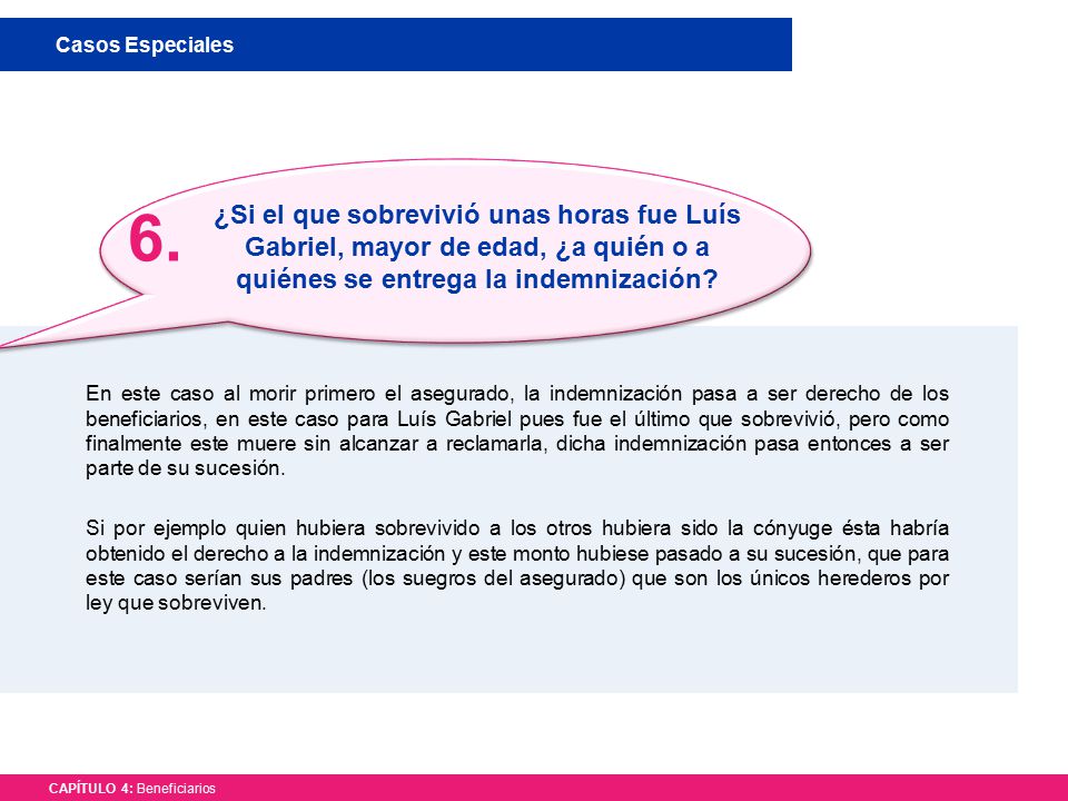 Casos Especiales 6. ¿Si el que sobrevivió unas horas fue Luís Gabriel, mayor de edad, ¿a quién o a quiénes se entrega la indemnización