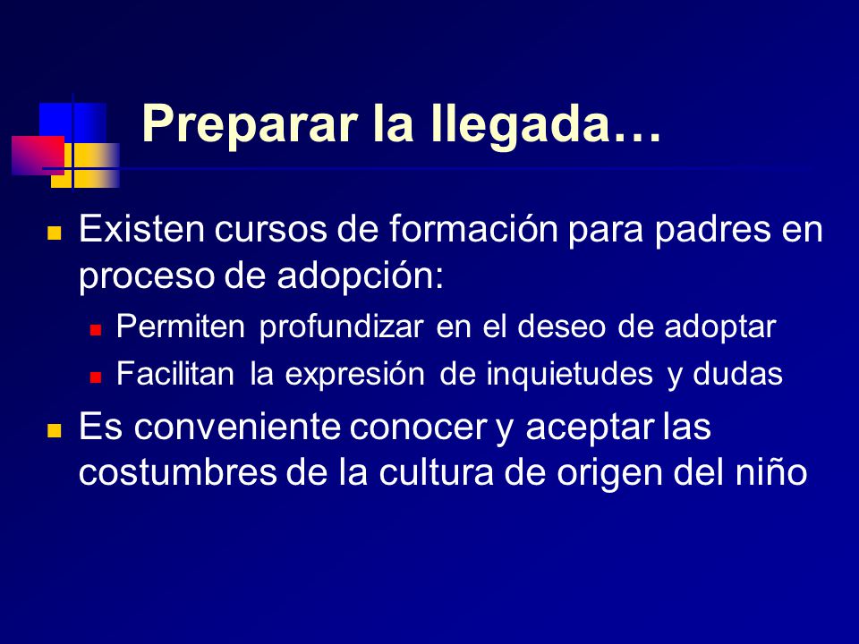 Preparar la llegada… Existen cursos de formación para padres en proceso de adopción: Permiten profundizar en el deseo de adoptar.