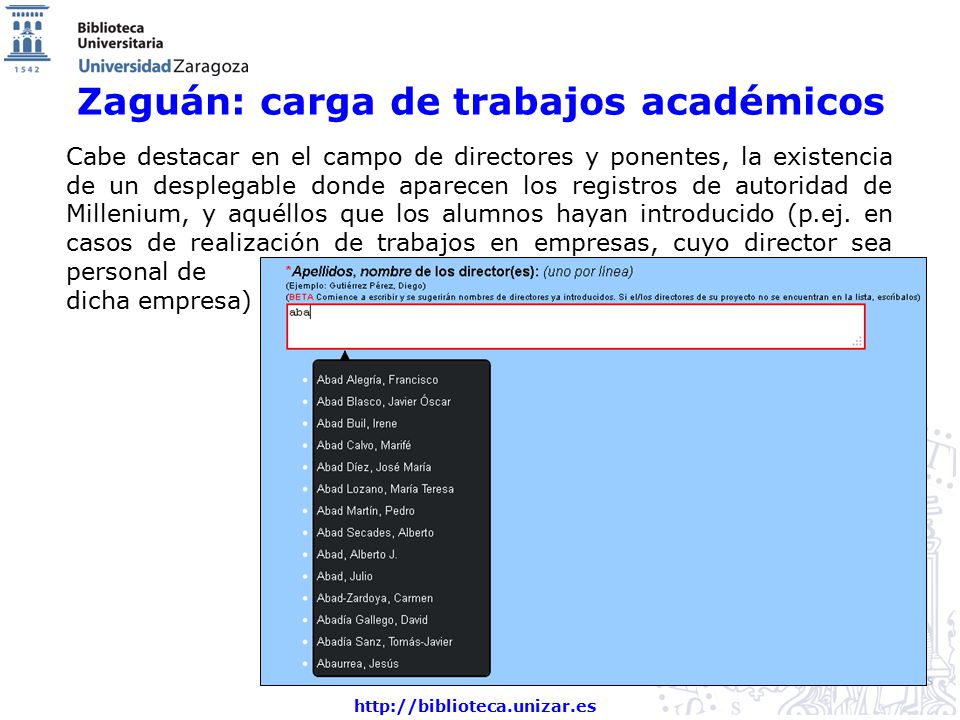 Zaguán: carga de trabajos académicos