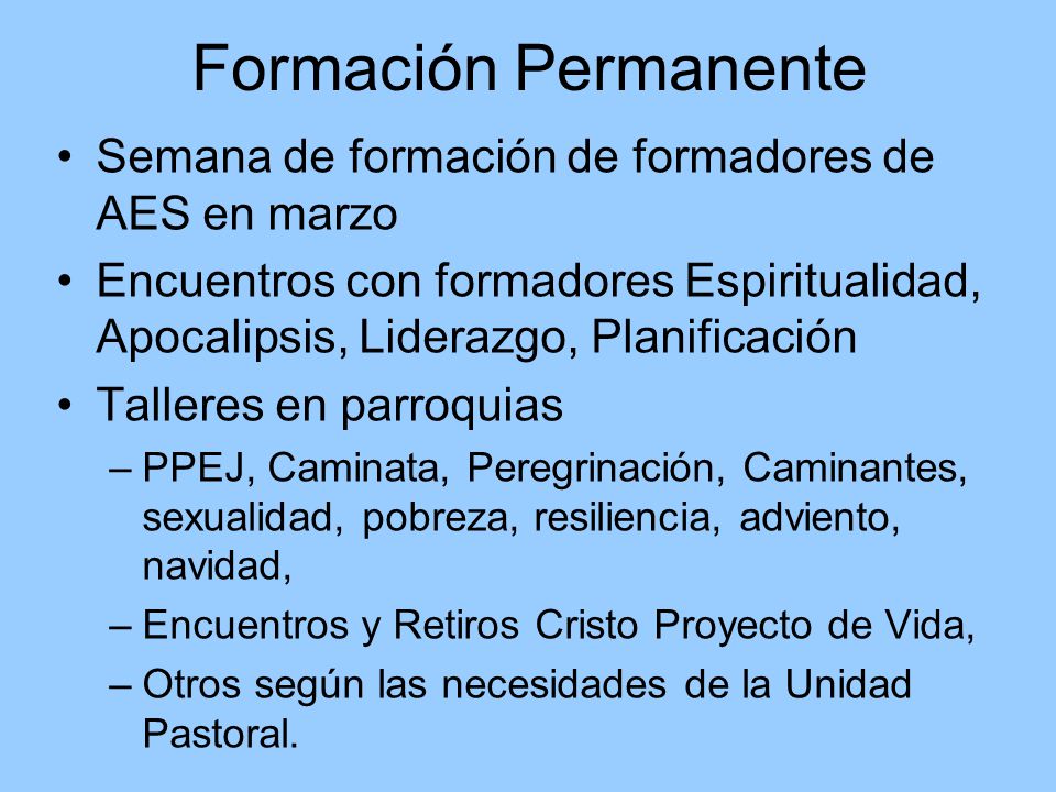 Formación Permanente Semana de formación de formadores de AES en marzo